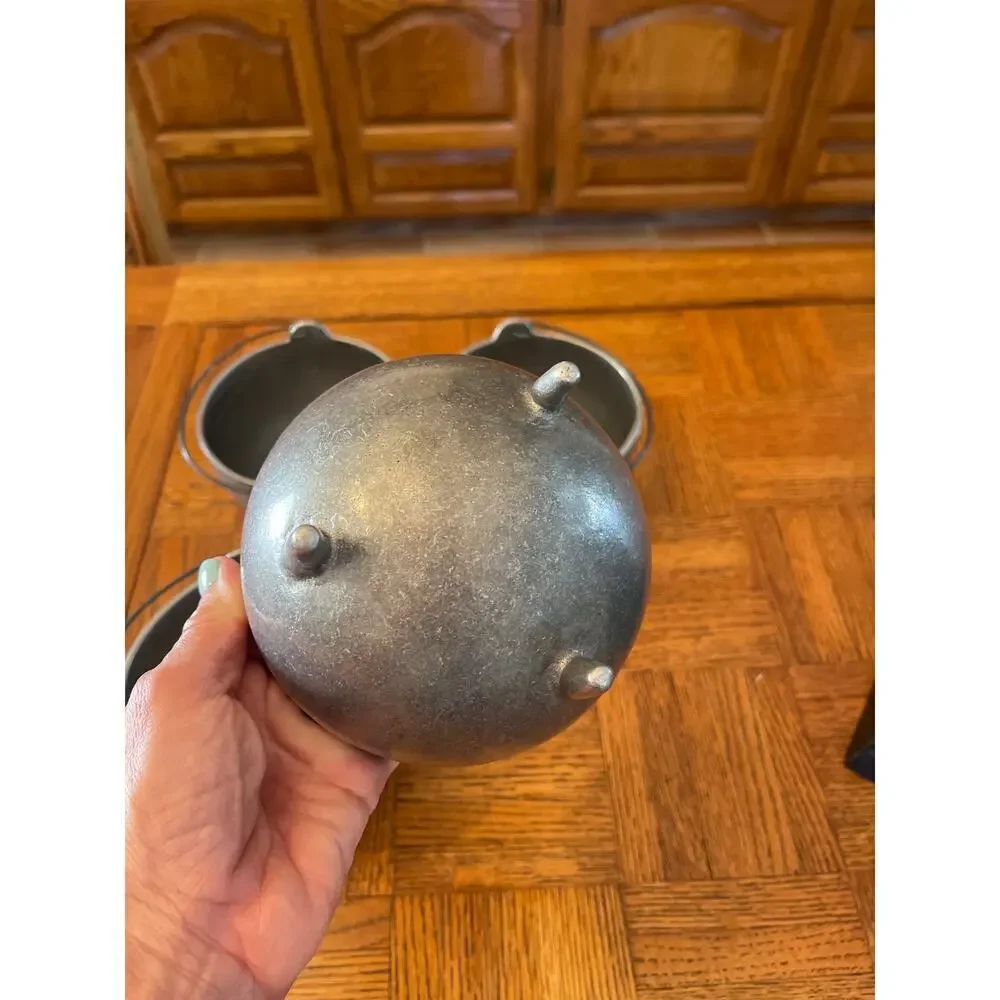 Set of 4 Antique Carson Pewter cauldrons